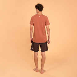 Men's Short-Sleeved Gentle Yoga T-Shirt in Fabric - Terracotta