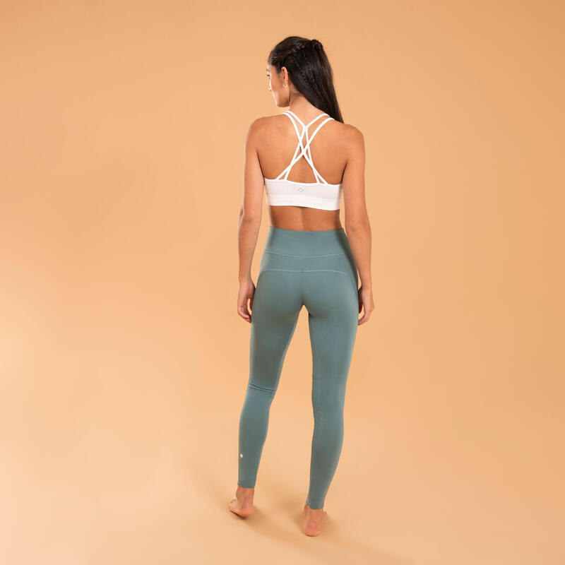 Leggings donna yoga slim tessuto tecnico traspirante vita alta verde