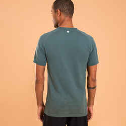 Ανδρικό κοντομάνικο T-shirt για δυναμική yoga χωρίς ραφές - Χακί
