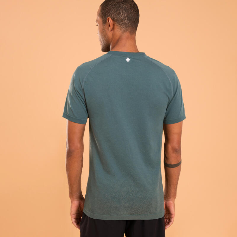 Pánské tričko na dynamickou jógu s krátkým rukávem Seamless khaki