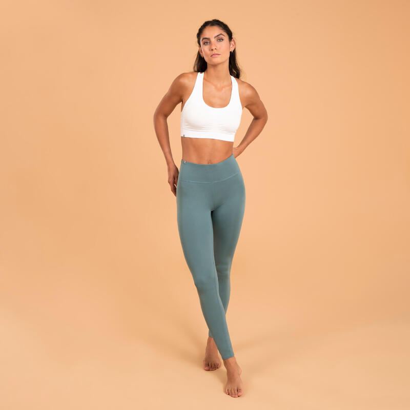 Leggings donna yoga slim tessuto tecnico traspirante vita alta verde