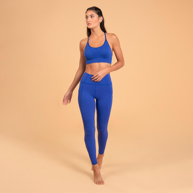 TOP DE YOGA SEM COSTURAS MULHER PREMIUM AZUL ÍNDIGO