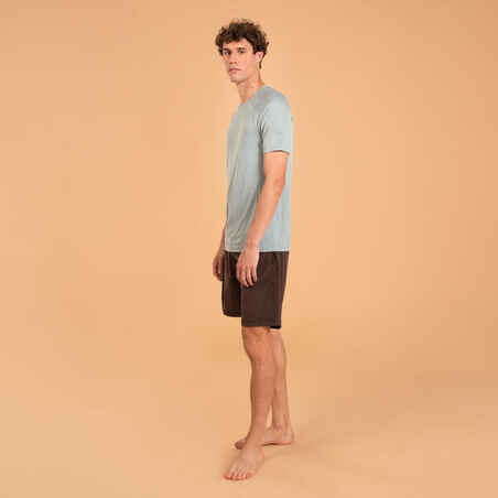 Men's Short-Sleeved Second-Skin Effect Yoga T-Shirt - Silver Grey Delicate Blue