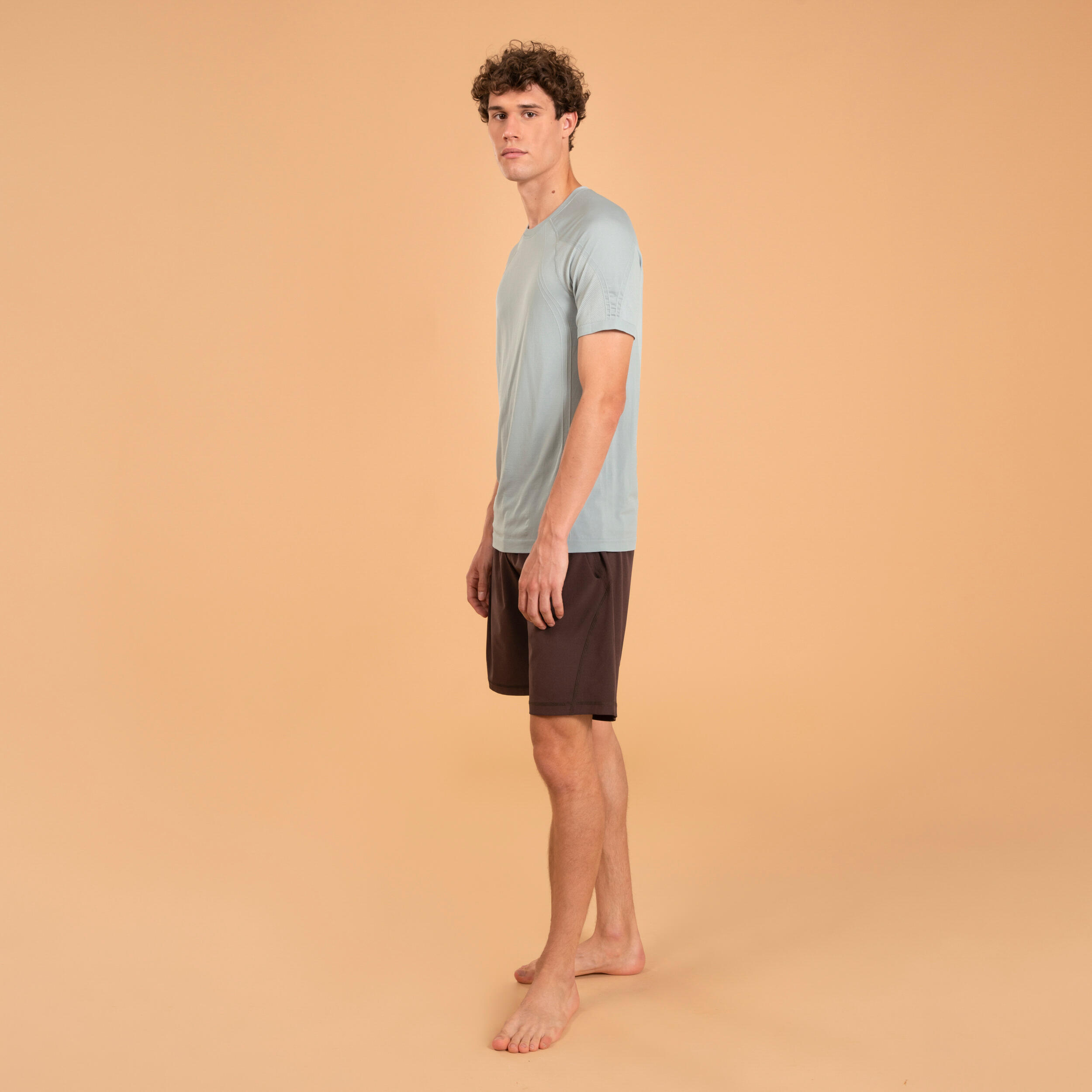Men's Seamless Yoga T-Shirt Second Skin - Light Grey 3/4