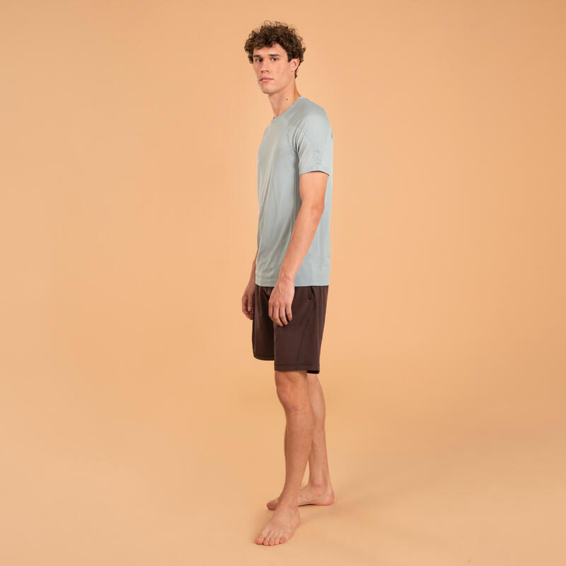 T-shirt de yoga seconde peau manches courtes homme, gris argent et bleu délicat