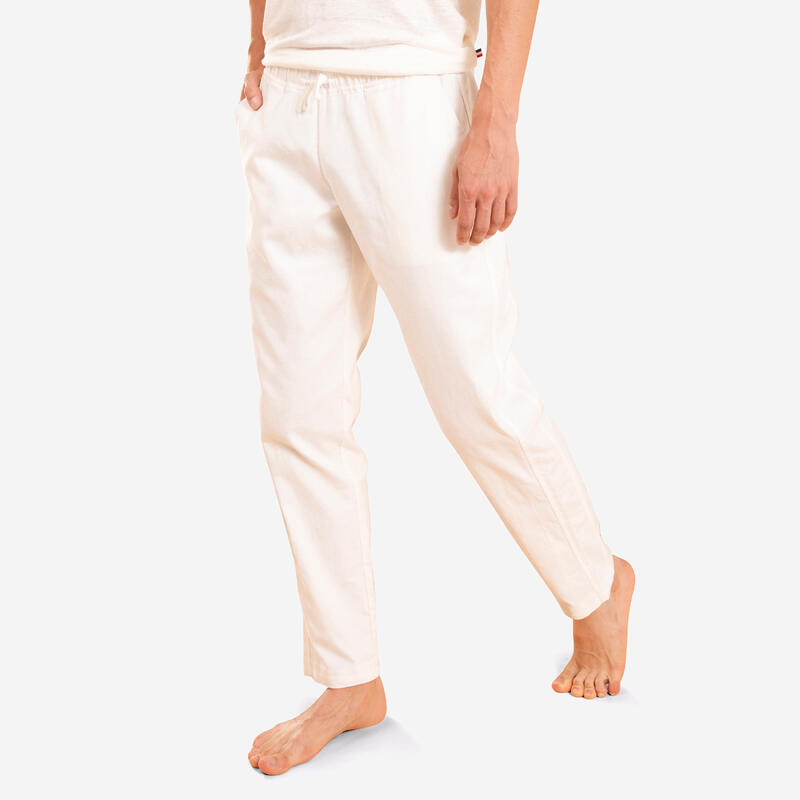 Pantaloni uomo yoga regular misto cotone leggeri bianchi