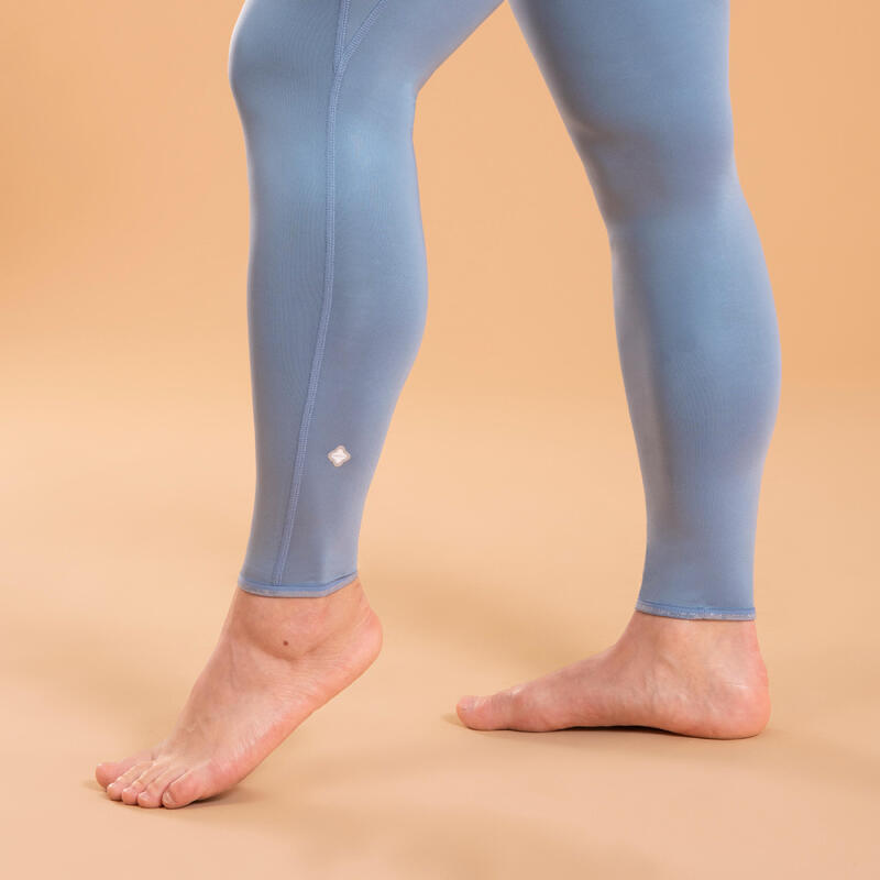 Legging voor dynamische yoga dames omkeerbaar uni / print blauw