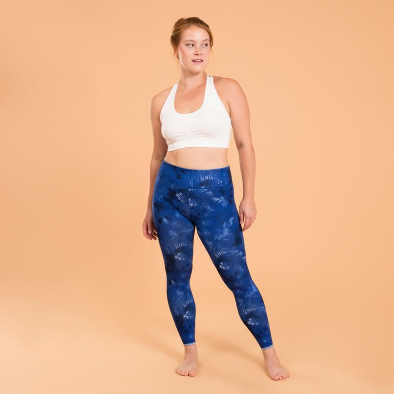 Leggings dynamisches Yoga Damen wendbar ‒ uni/blau bedruckt