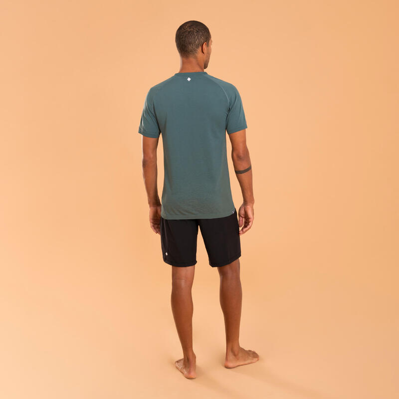 Pánské tričko na dynamickou jógu s krátkým rukávem Seamless khaki