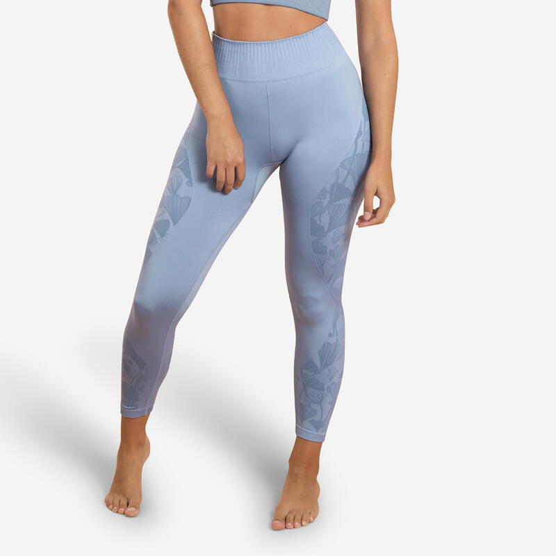 Leggings 7/8 donna yoga senza cuciture traspiranti blu-lavanda