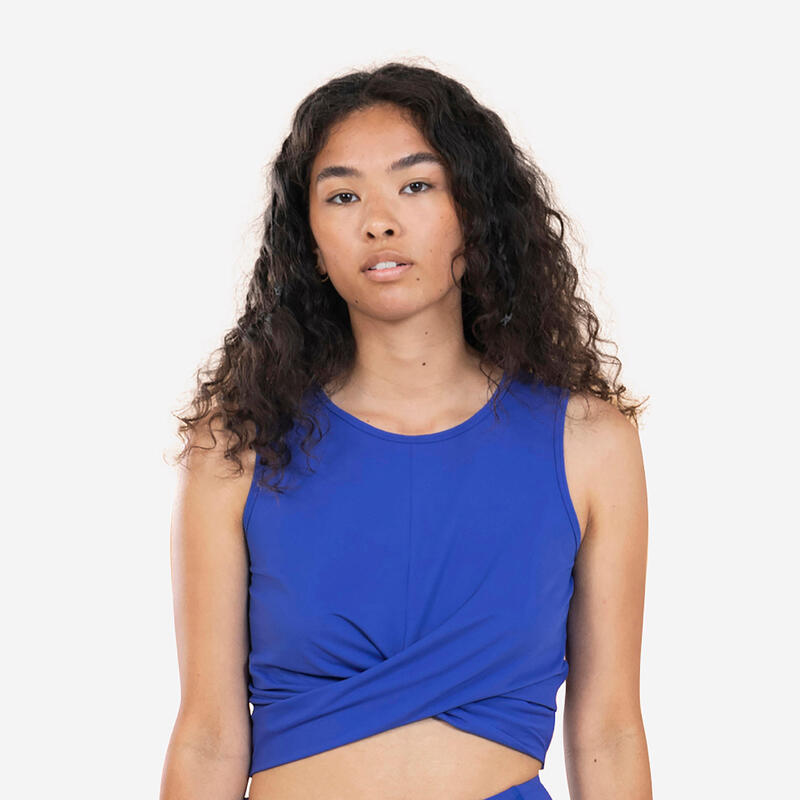 T-shirt donna yoga PREMIUM cropped traspirante blu