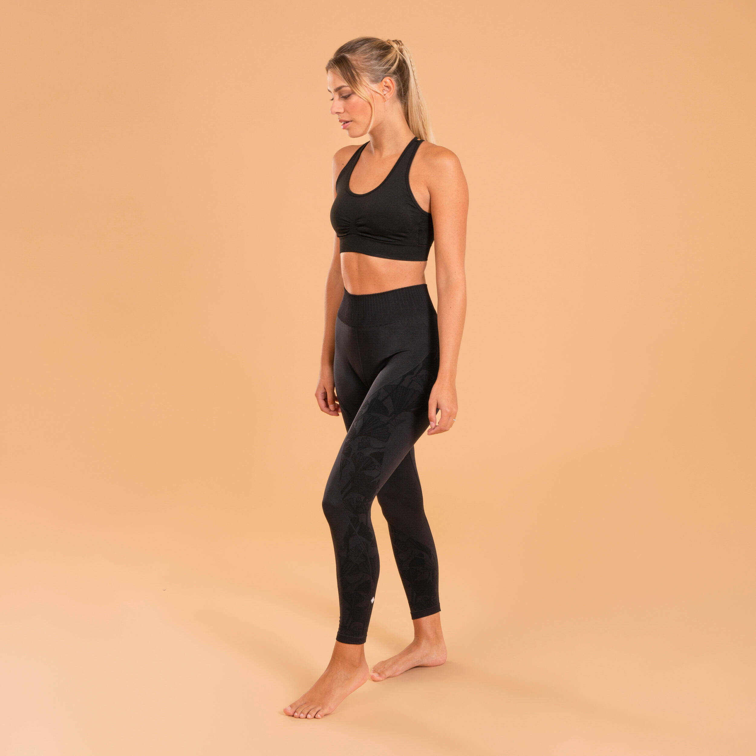 Women's Light Support Sports Bra with Cross-Over Straps - Graphite Black -  4