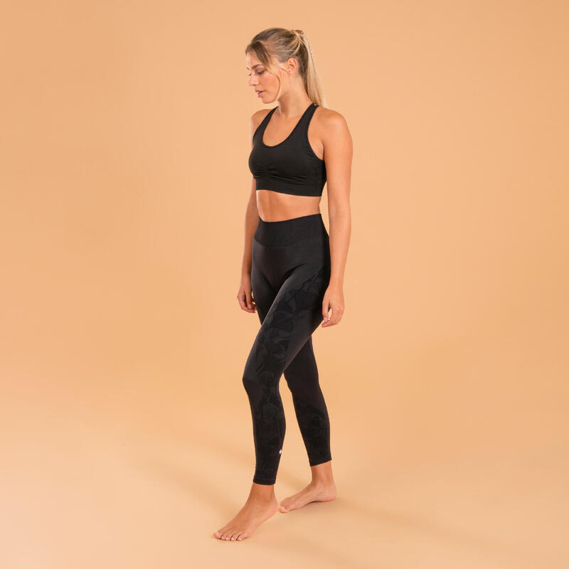 7/8-Leggings dynamisches Yoga Damen nahtlos - schwarz