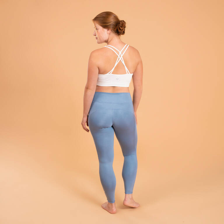 Women's Reversible Dynamic Yoga Leggings - Plain/Blue Print - Decathlon