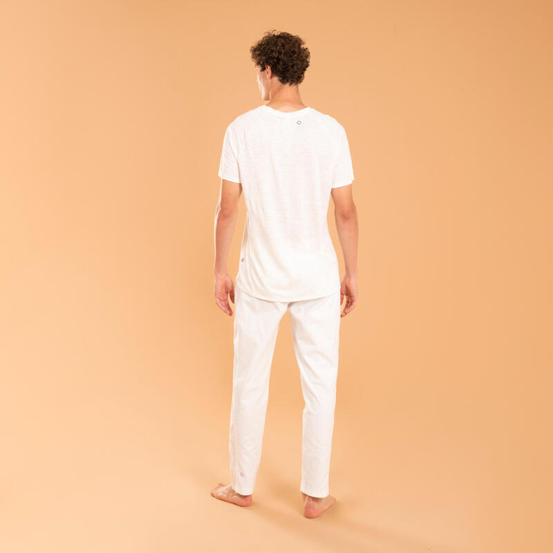 Pantalón Yoga Suave Hombre Blanco Tela Lino Algodón