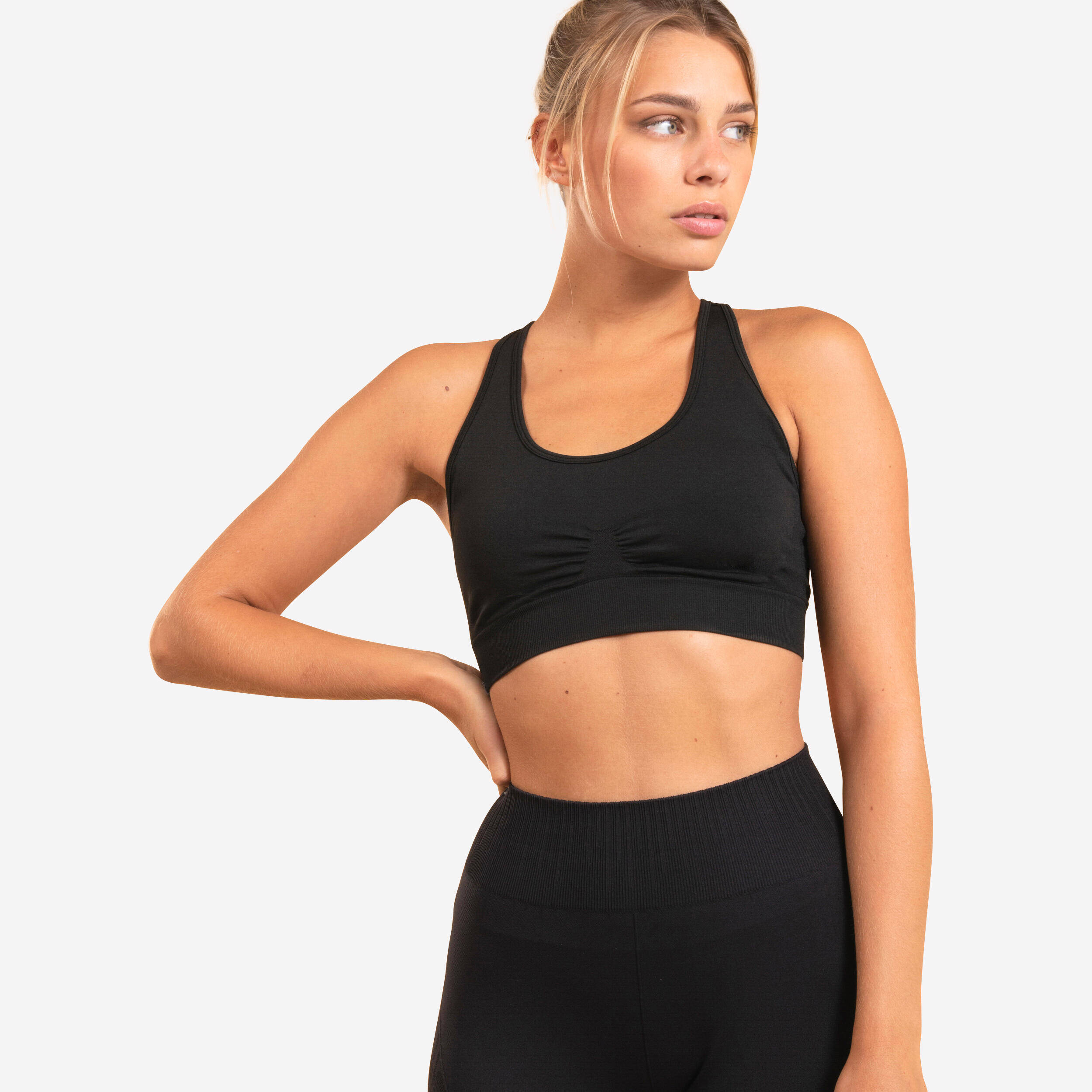 Women's Light Support Sports Bra with Cross-Over Straps - Graphite Black