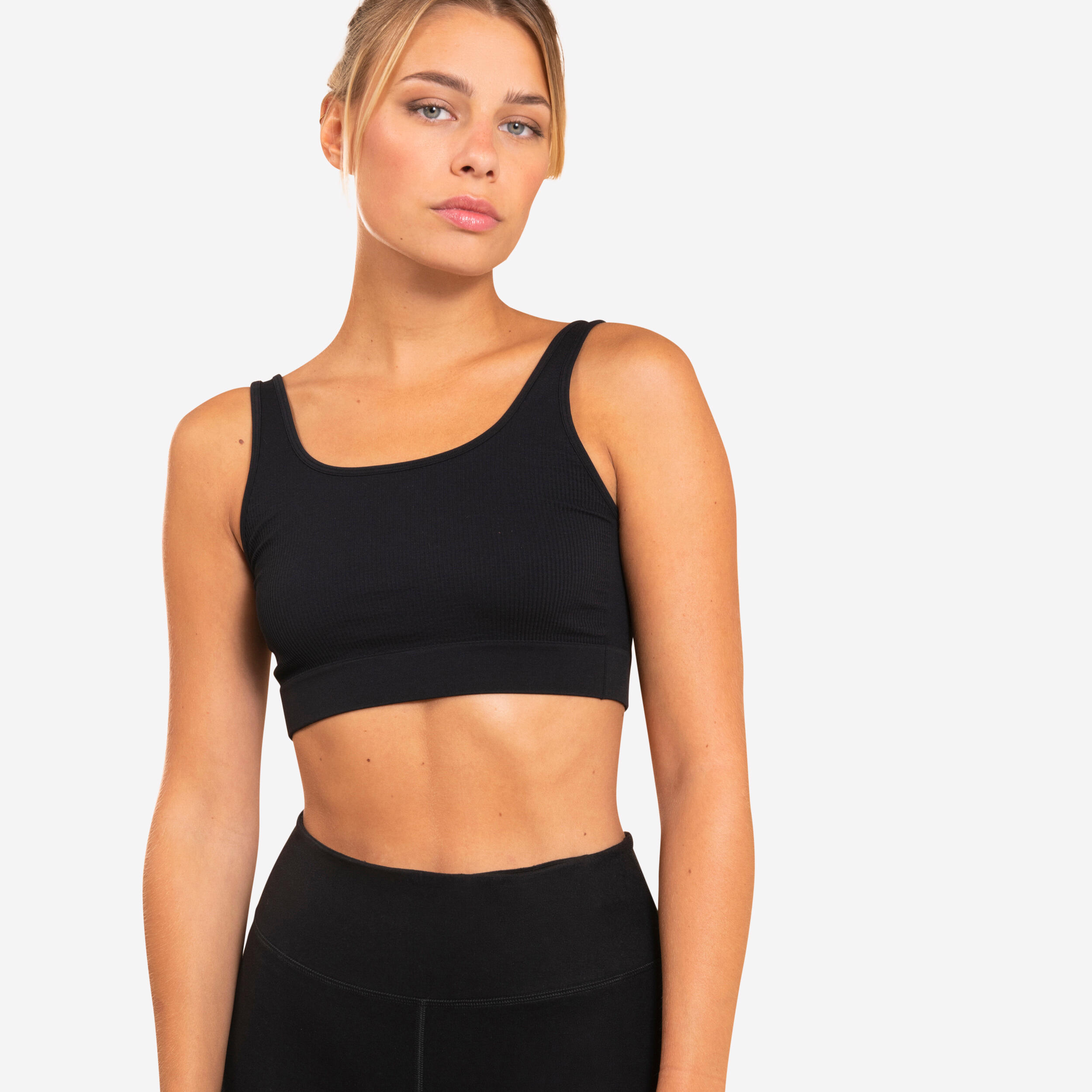 Yoga Seamless Pad-Free Soft Light Crop Top - Black 1/4