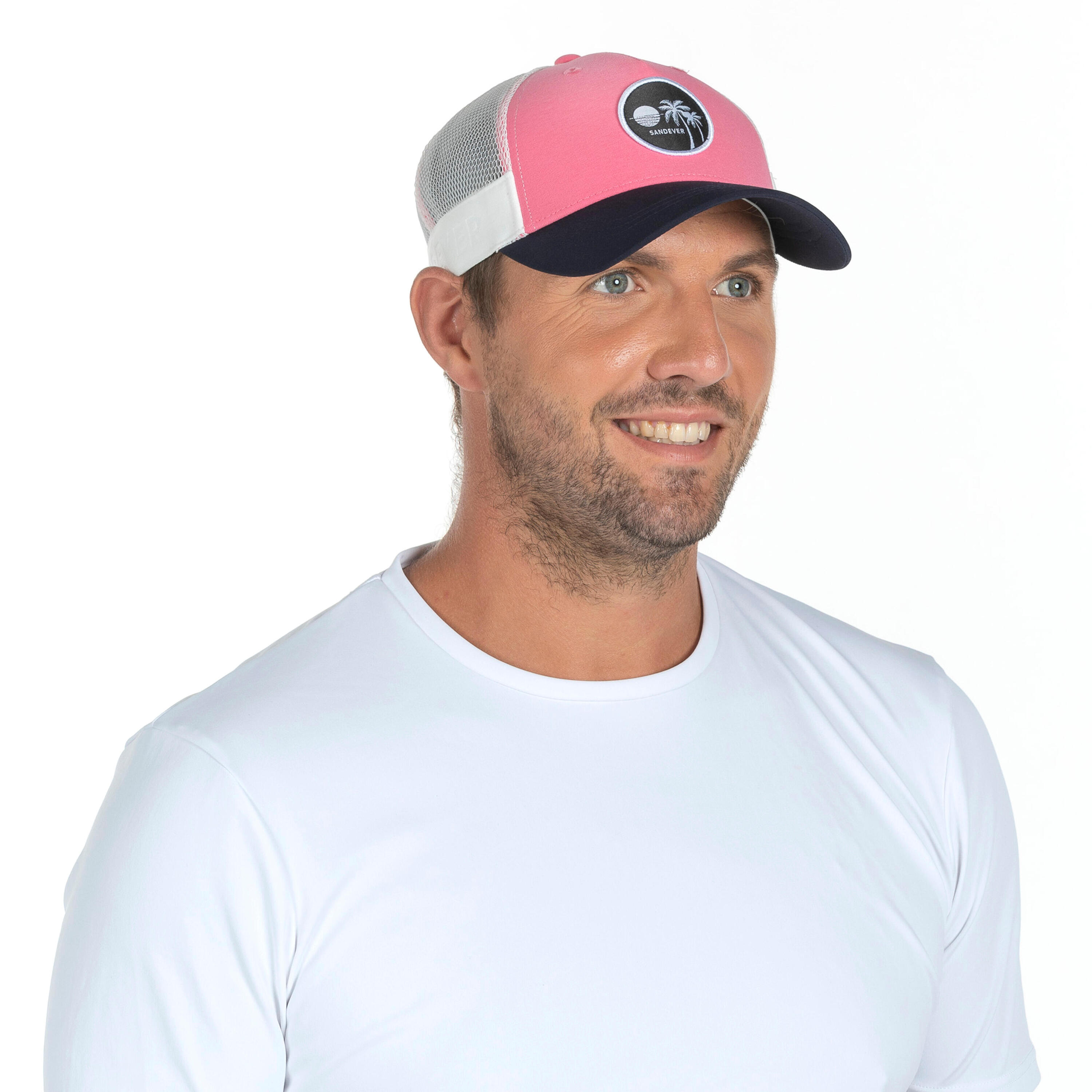 Adult Trucker Style Beach Cap - Pink/Blue/White 3/4