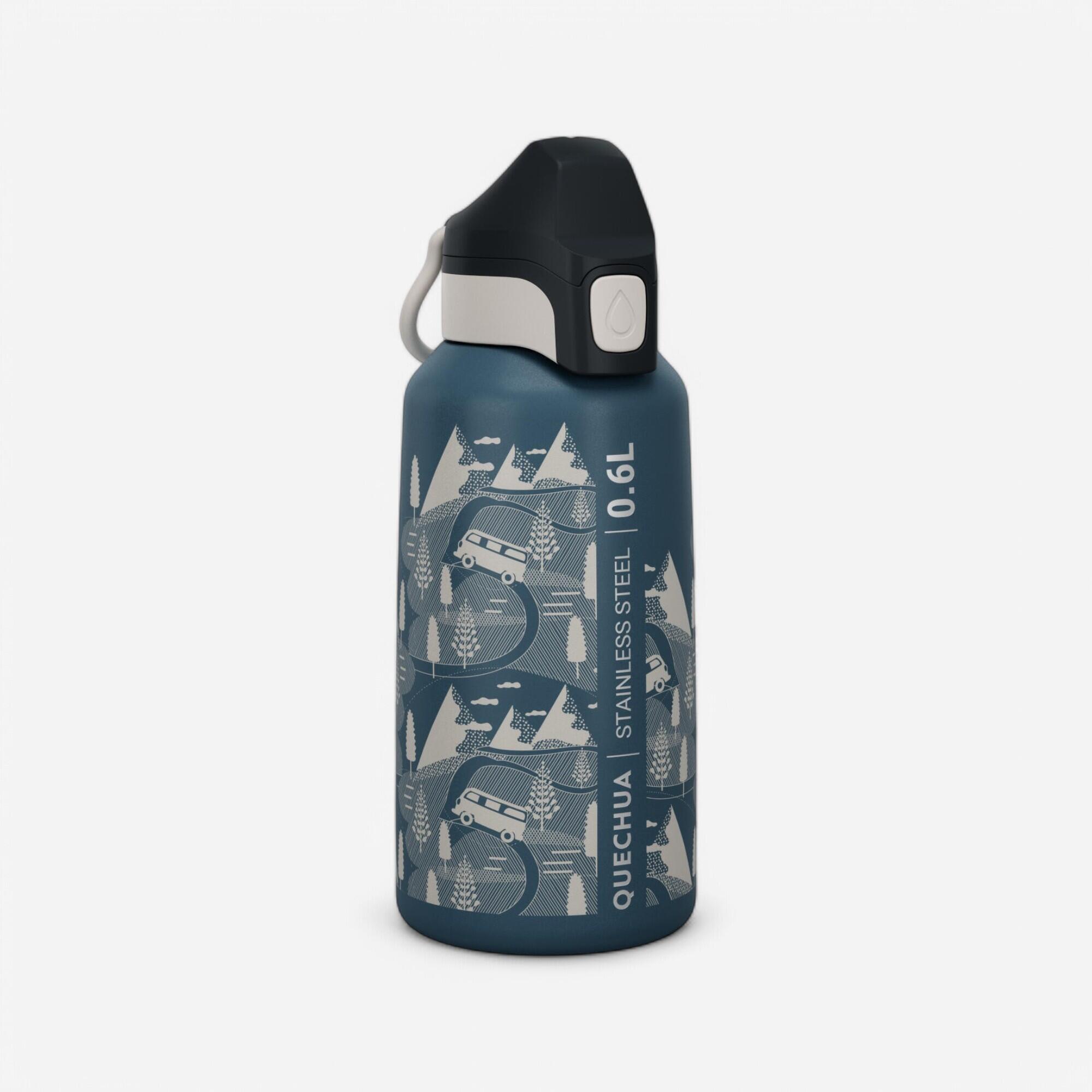 Kids' 0.6 L stainless steel (75% recycled) water bottle with a snap-on cap