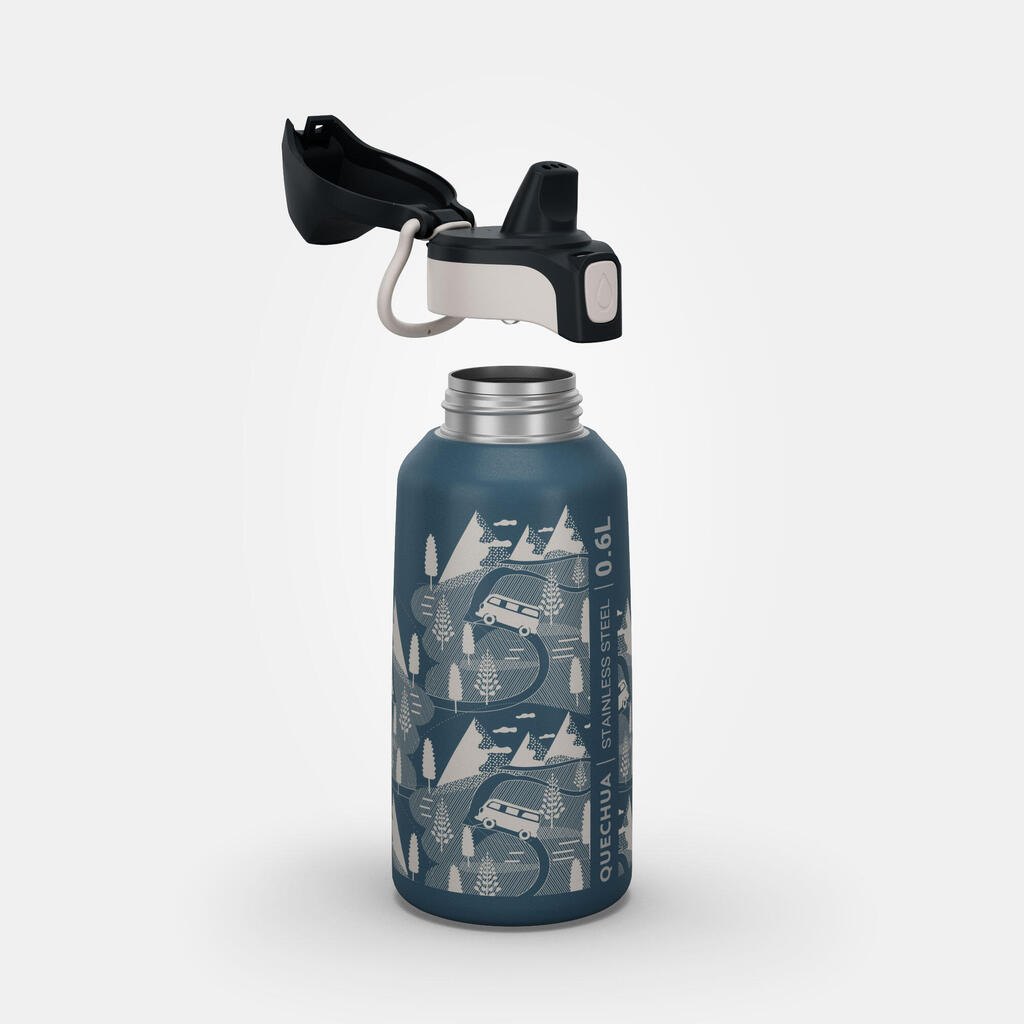 Gourde 500 enfant 0,6l en inox avec bouchon instantané pour la randonnée - Bleu