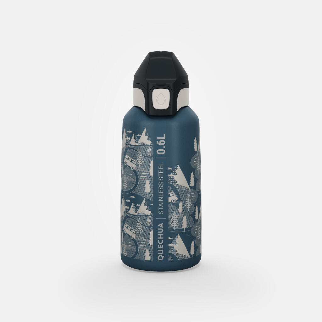 Gourde 500 enfant 0,6l en inox avec bouchon instantané pour la randonnée - Bleu