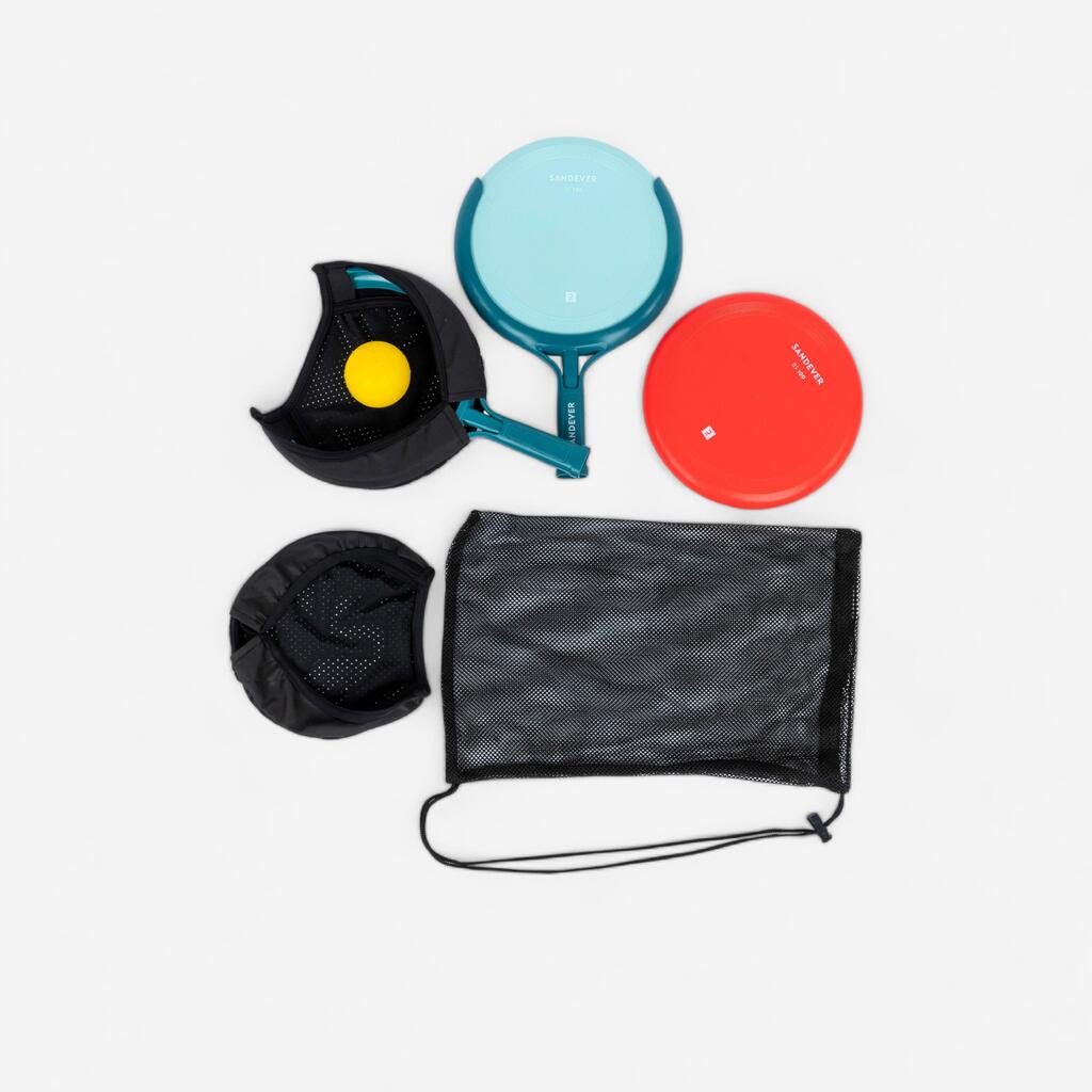 3-in-1 Game Set: flying discs/racket sports/ball catcher.