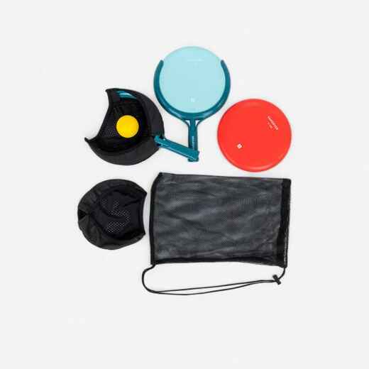 
      3-in-1 Game Set: flying discs/racket sports/ball catcher.
  