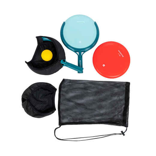 3-in-1 Game Set: flying discs/racket sports/ball catcher.
