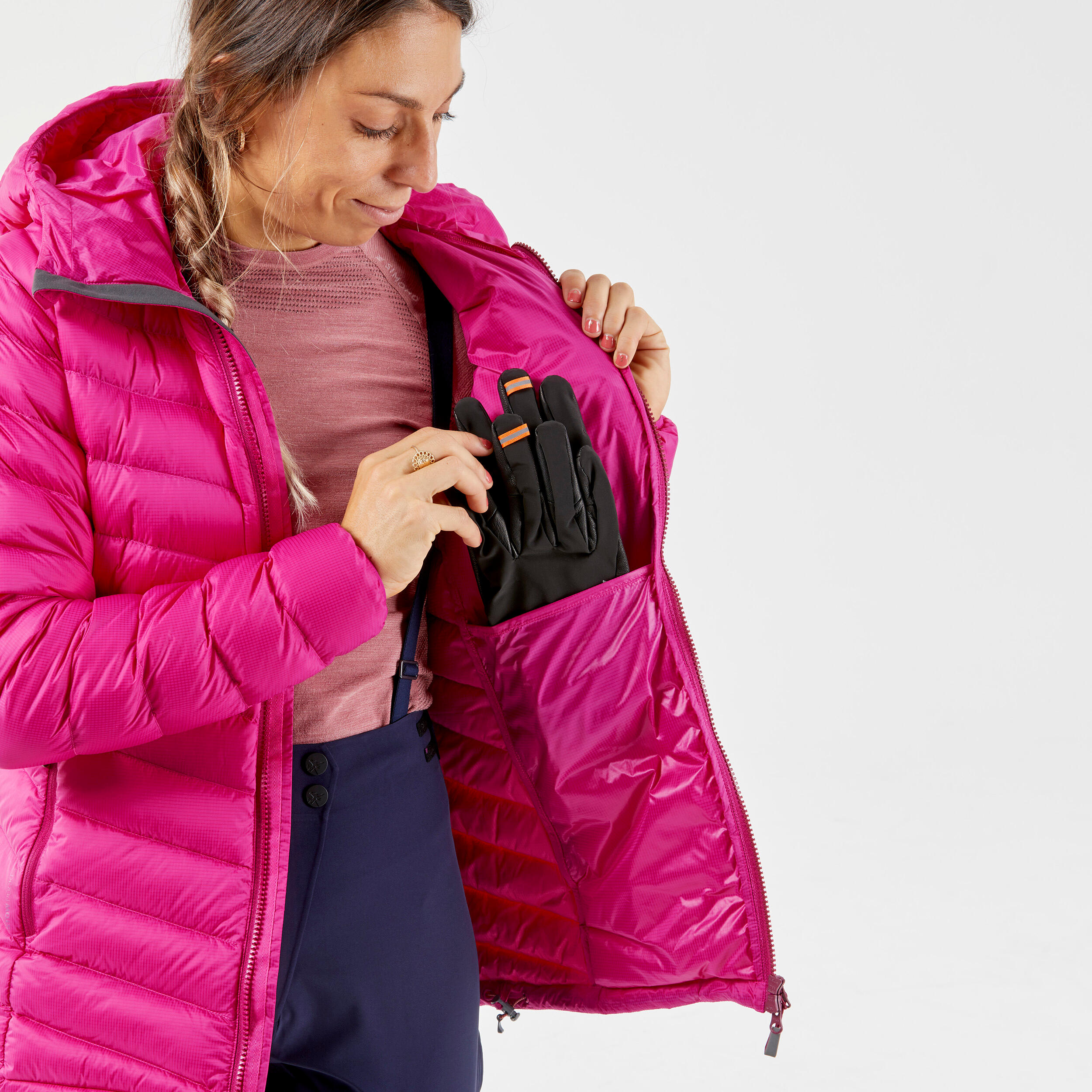 Women's Mountaineering Down Jacket - ALPINISM LIGHT - FUCHSIA PINK 8/14