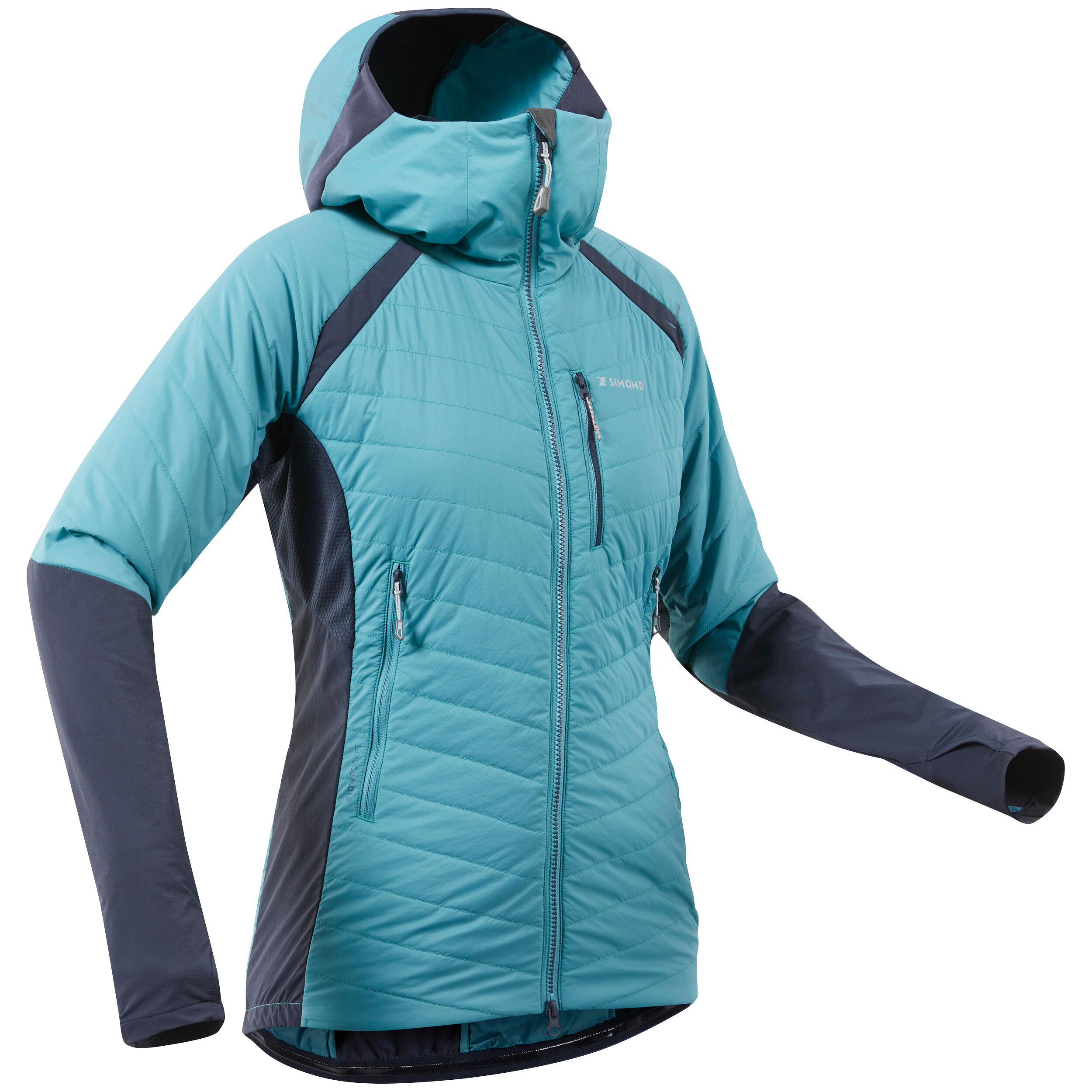 WOMEN'S HYBRID JACKET SPRINT SYNTHETIC & WOOL MOUNTAINEERING - BLUE GREY 14/15