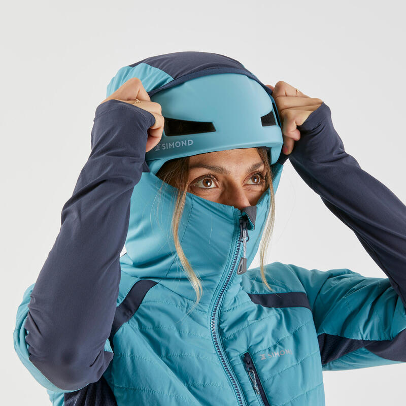 VESTE HYBRIDE SPRINT SYNTHÉTIQUE & LAINE ALPINISME FEMME - BLEU GRIS