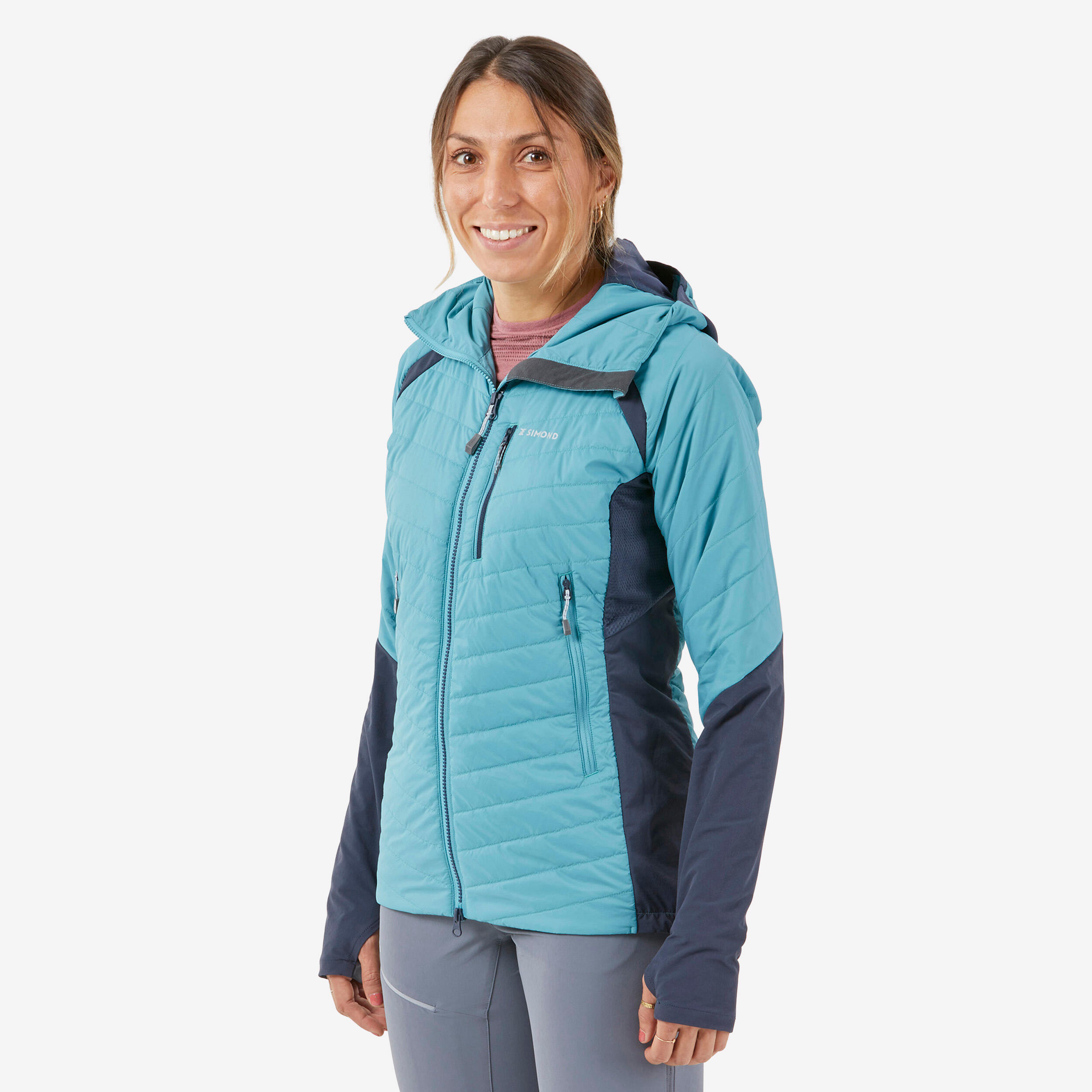 Women's Padded Winter Jacket – MT 100 Turquoise - [EN] ash blue