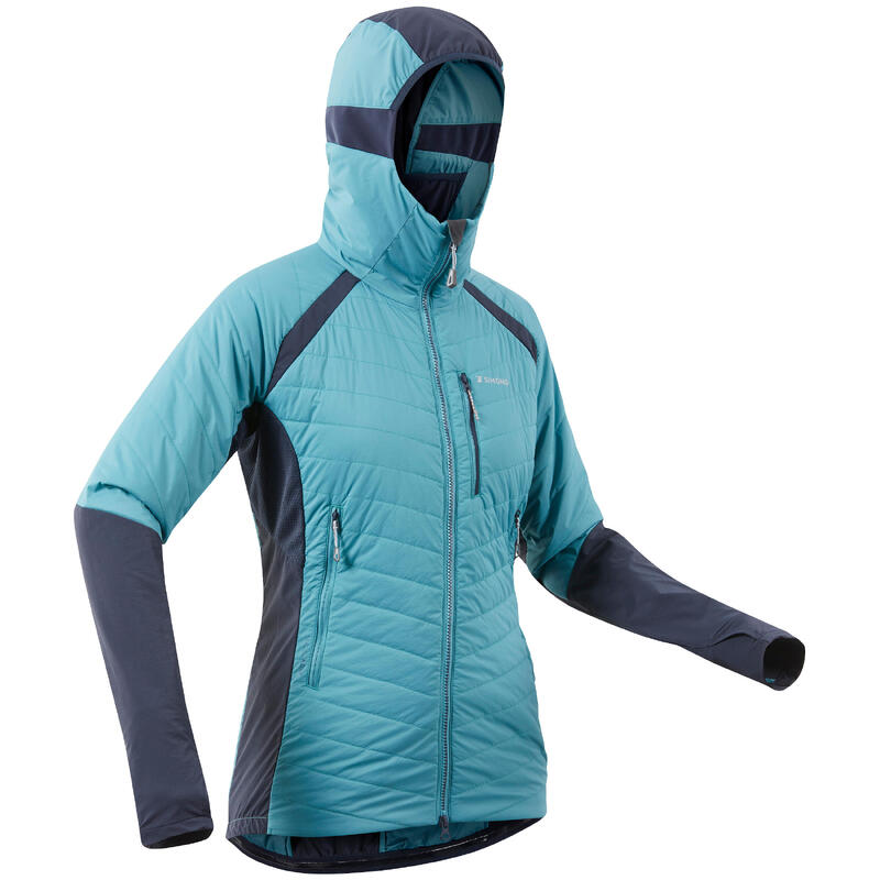 VESTE HYBRIDE SPRINT SYNTHÉTIQUE & LAINE ALPINISME FEMME - BLEU GRIS