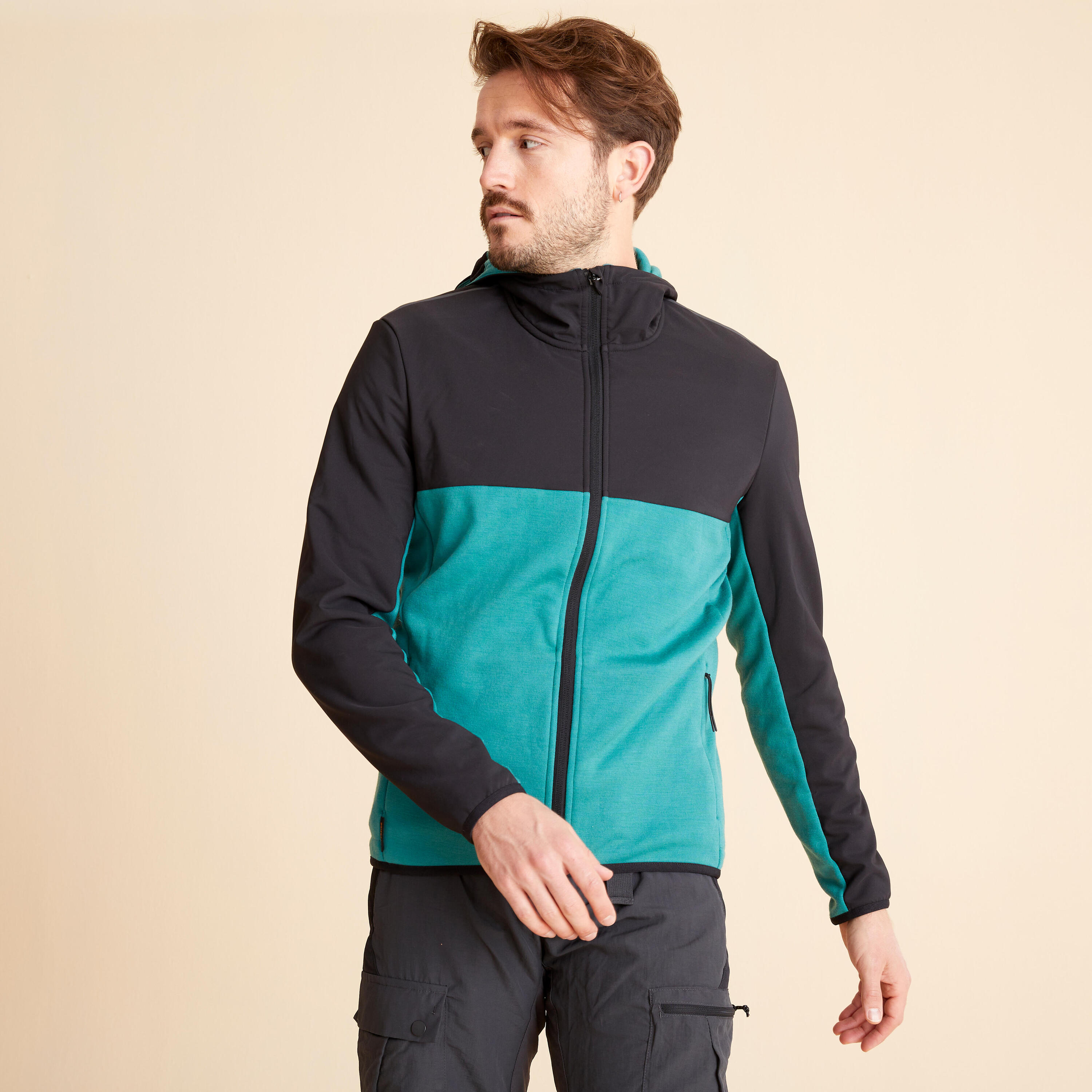 29% Merino Hooded Gravel Cycling Jersey - Green/Blue 1/12