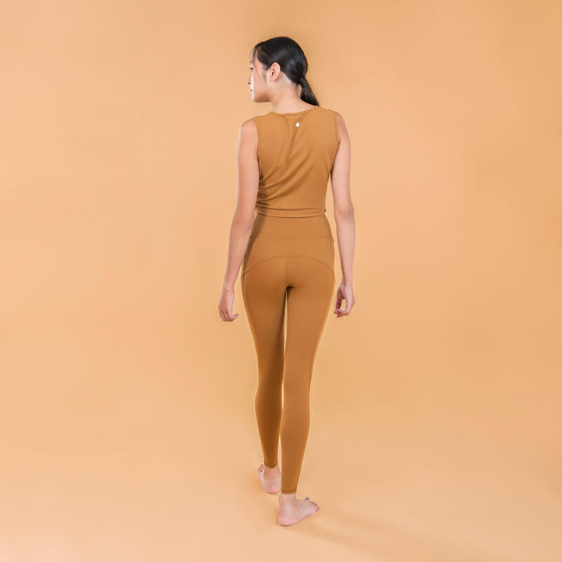 T-shirt donna yoga PREMIUM cropped traspirante marrone