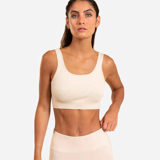 
      Brassiere-top de yoga beige sin costuras ni relleno
  