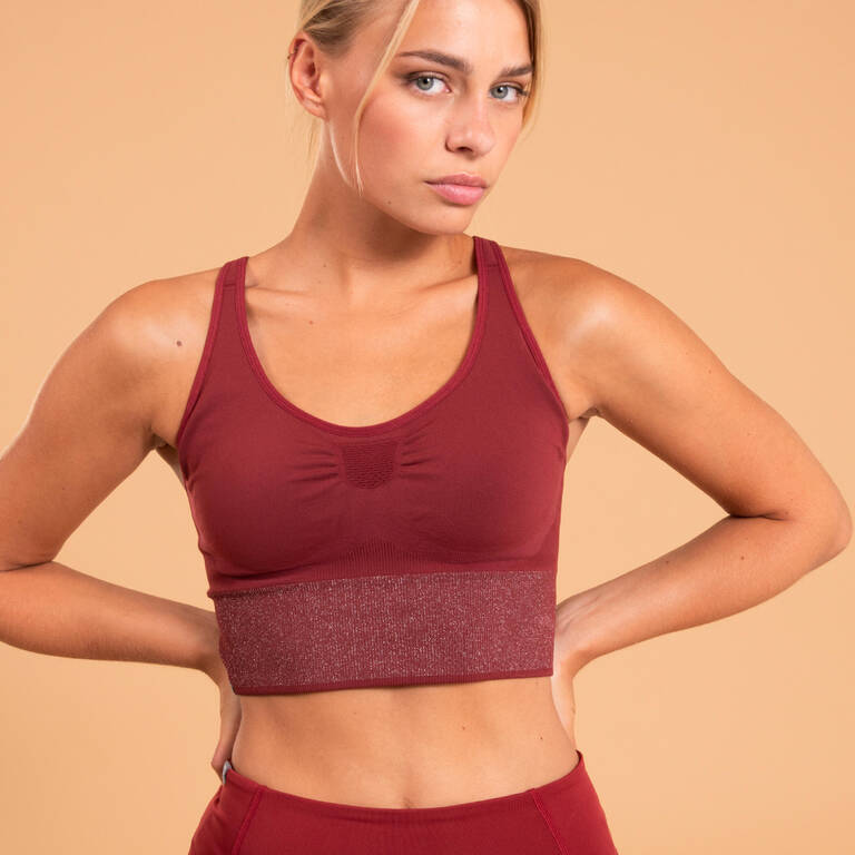 Women's Yoga Cropped Sports Bra - Burgundy