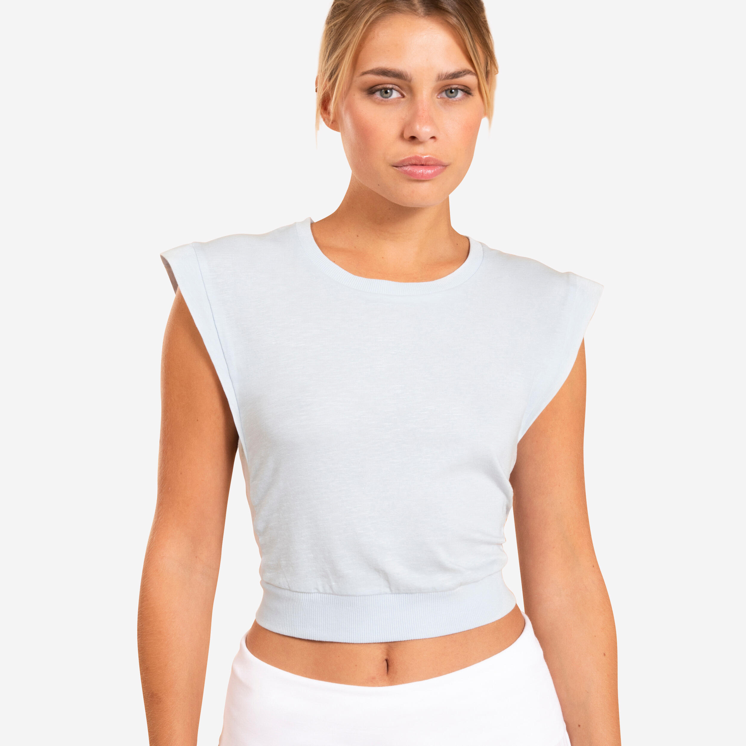 Camiseta Crop Loose Yoga Azul Claro Decathlon
