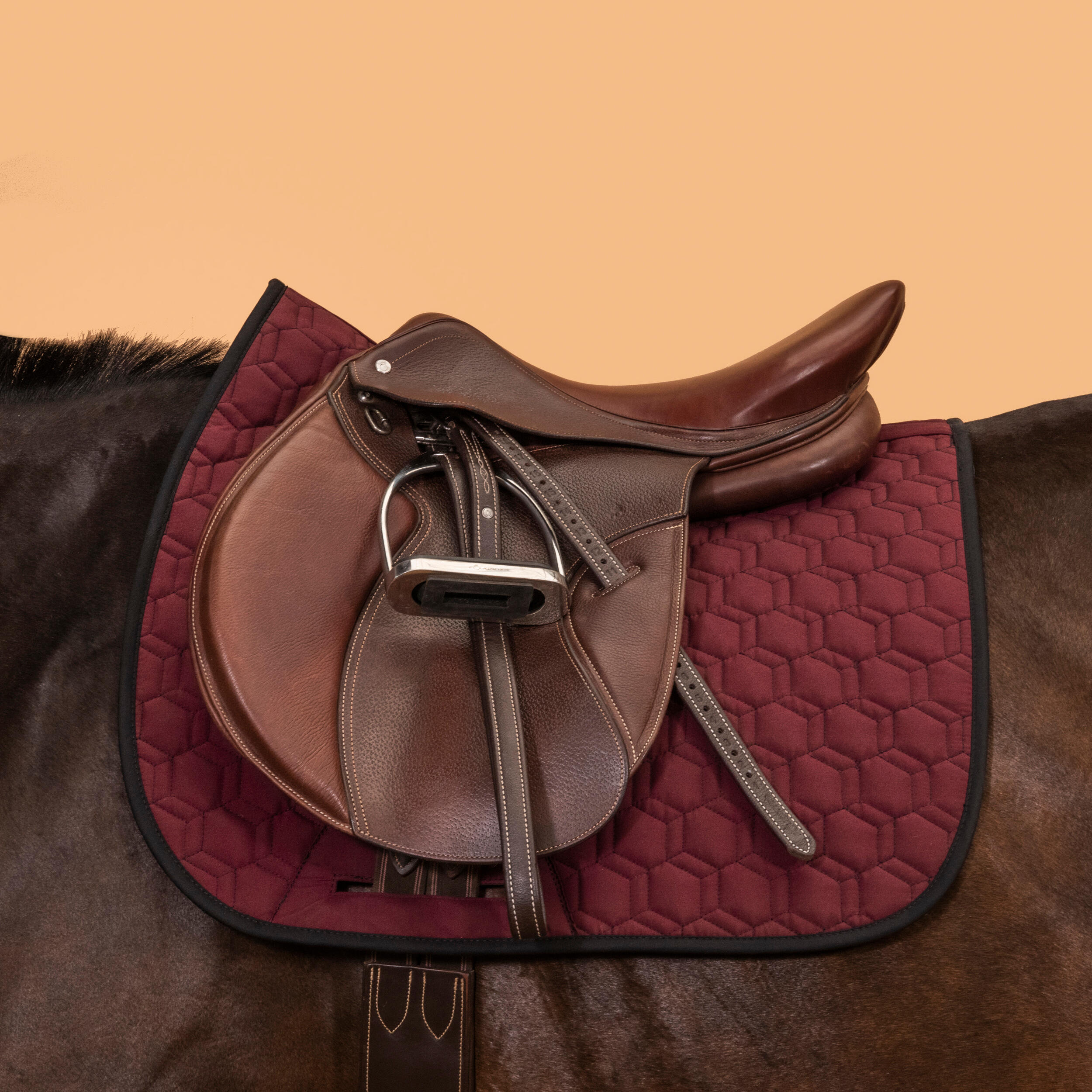 Cuscinetto da sella reversibile per cavalli e pony - 500 nero / bordeaux