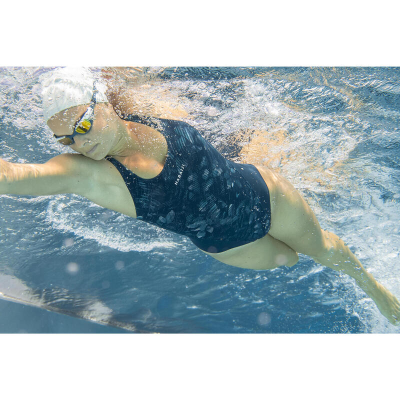 Bañador Mujer natación azul petróleo Kamiye Print 500