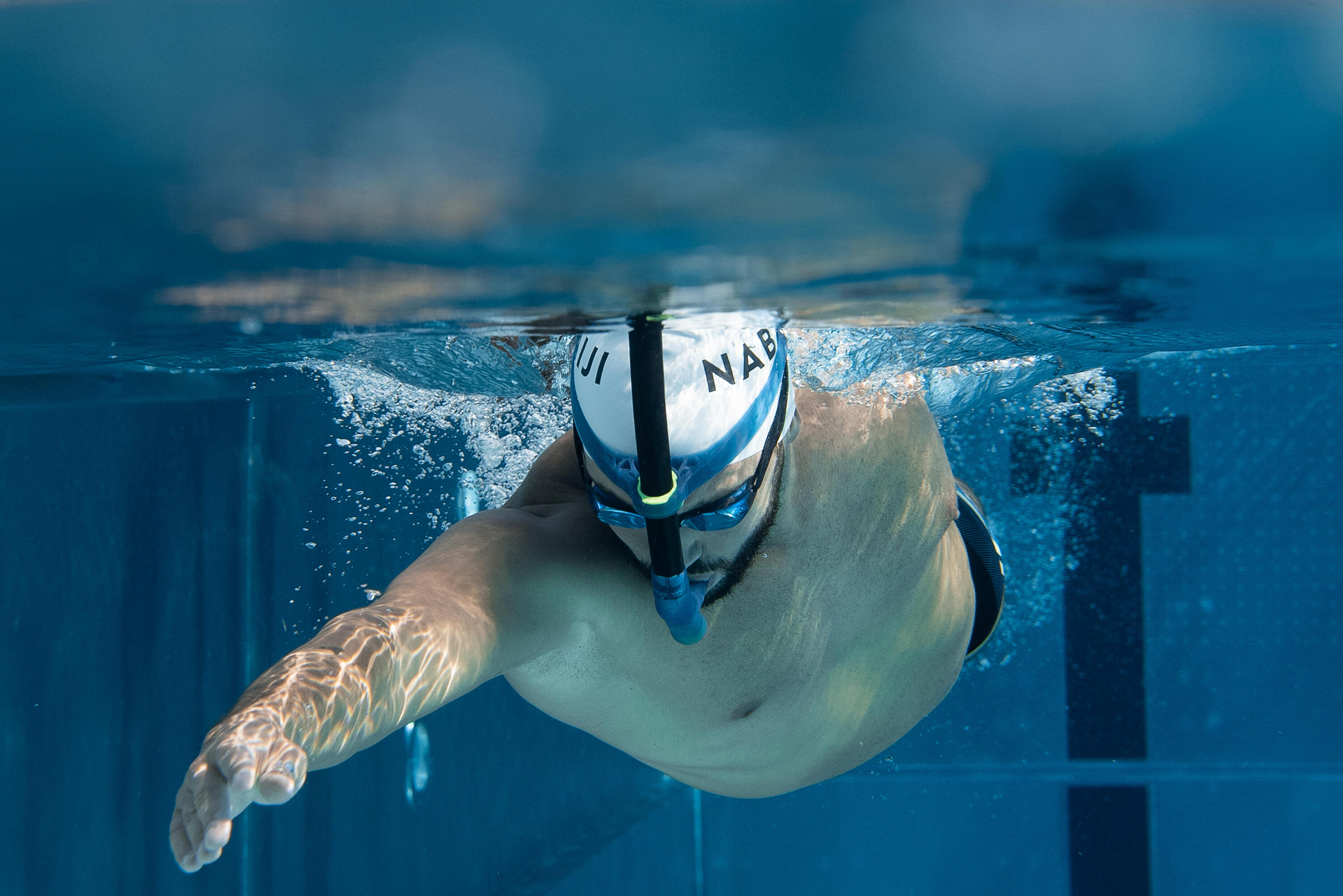 Tuba frontal de natation taille S - 500 bleu/jaune 10/10