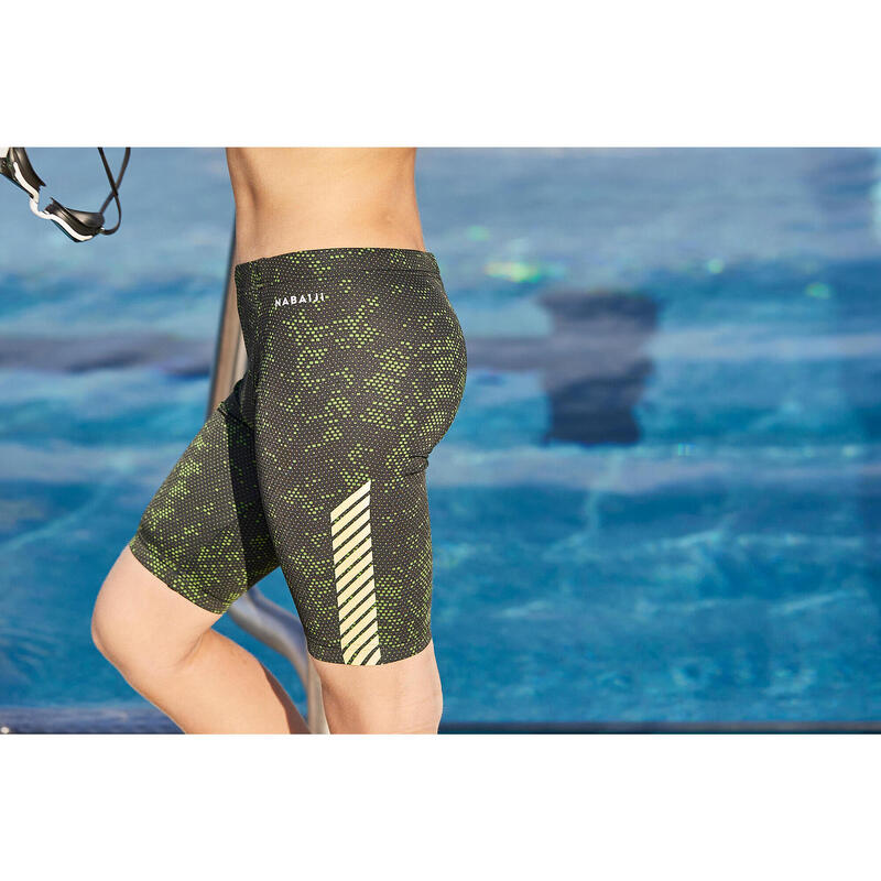 Boys’ Swimming Jammer - Fitib - Black / Olive green / Neon yellow