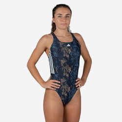Women's one-piece swimsuit ADIDAS Graphic with three stripes blue/grey
