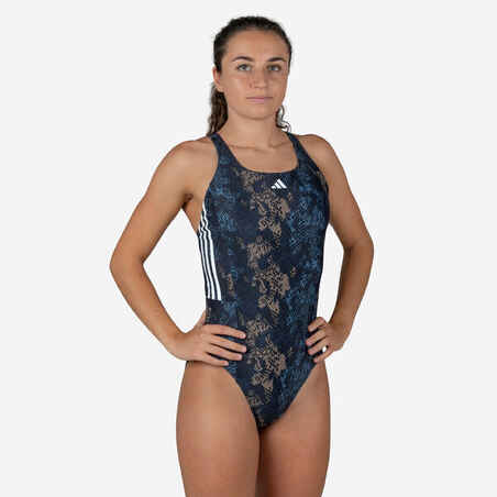 Women's one-piece swimsuit ADIDAS Graphic with three stripes blue/grey