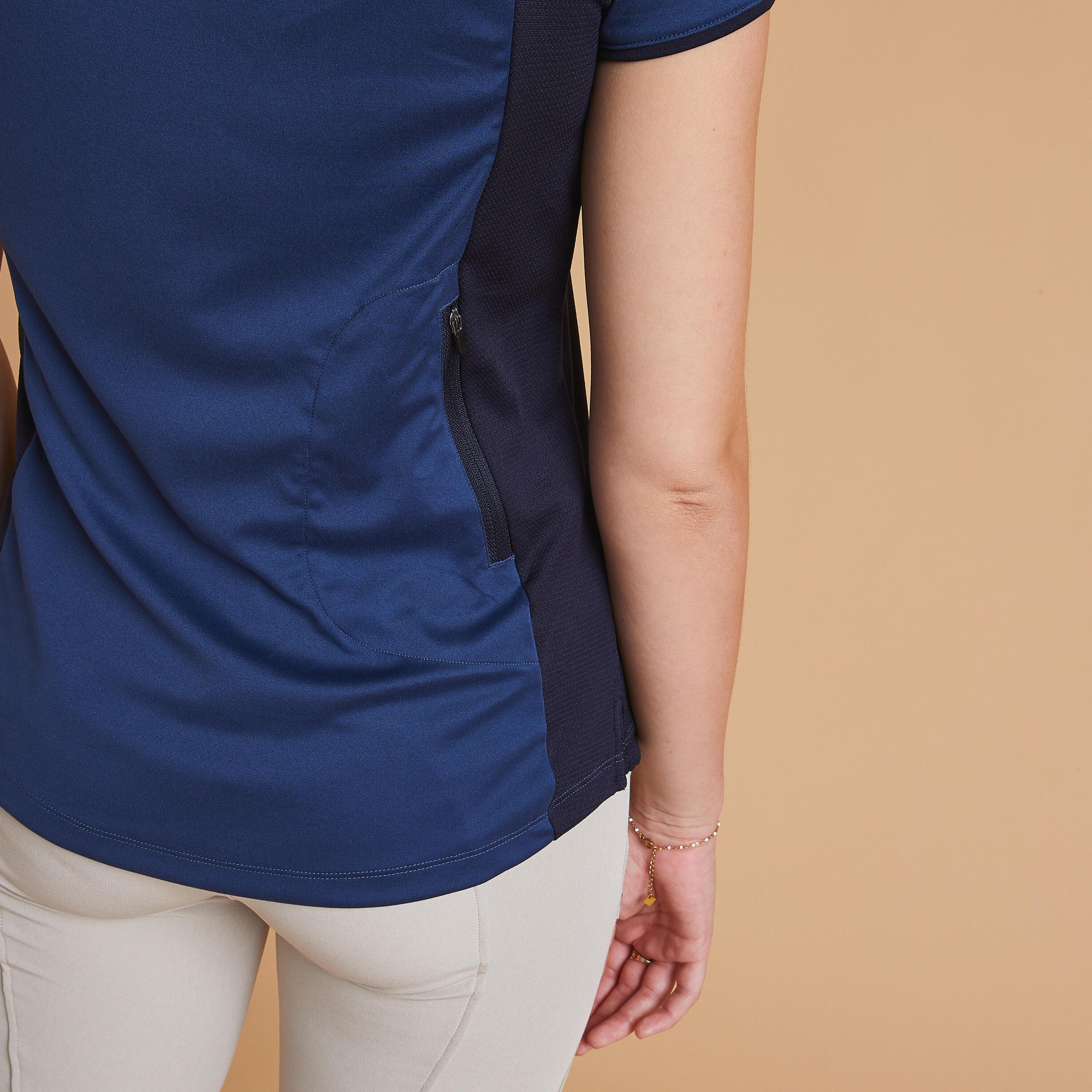 Women's Horse Riding Short-Sleeved Mesh Polo Shirt 500 - Slate Blue 5/5