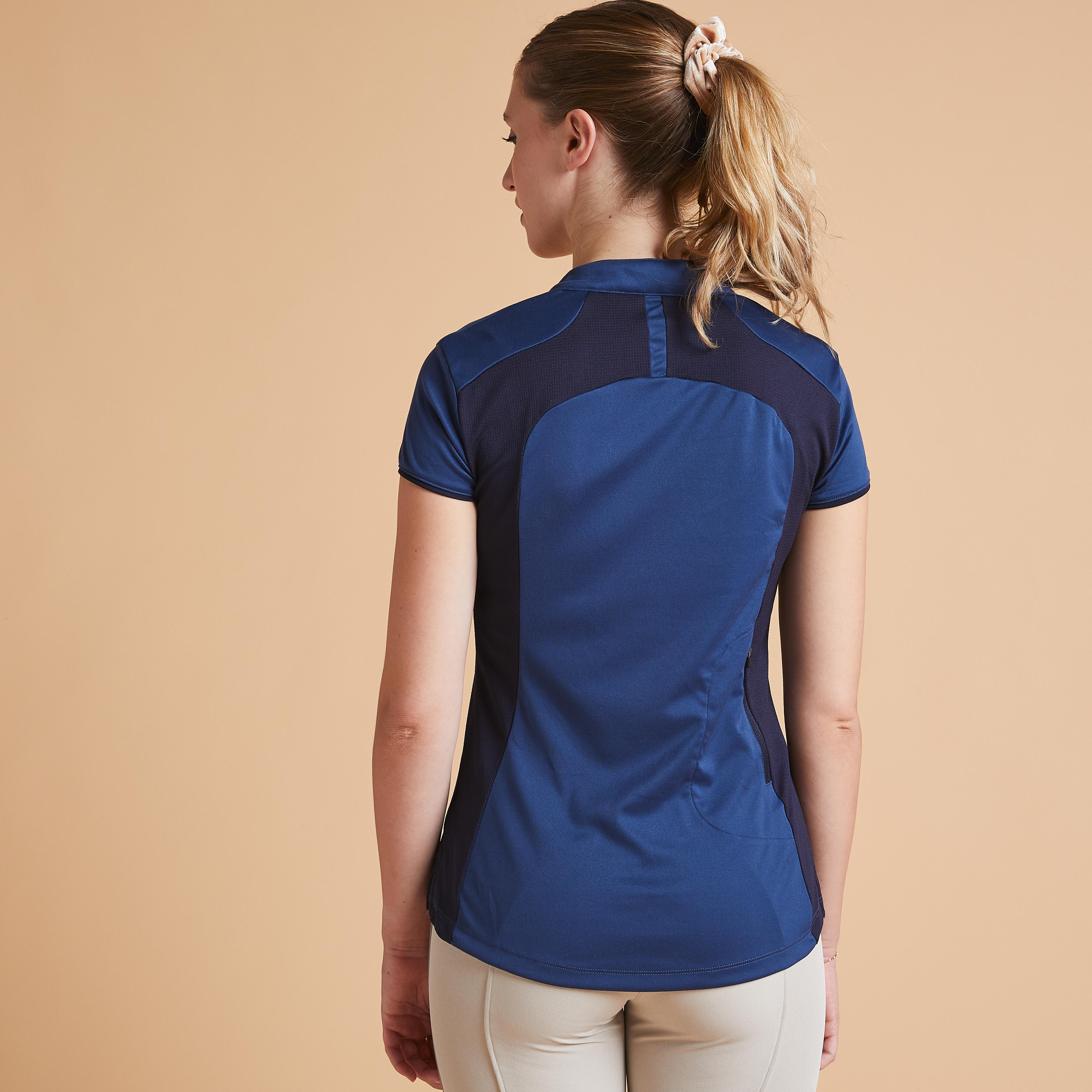 Women's Horse Riding Short-Sleeved Mesh Polo Shirt 500 - Slate Blue - FOUGANZA