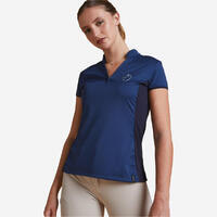 Polo manches courtes équitation femme 500 MESH bleu turquin et marine