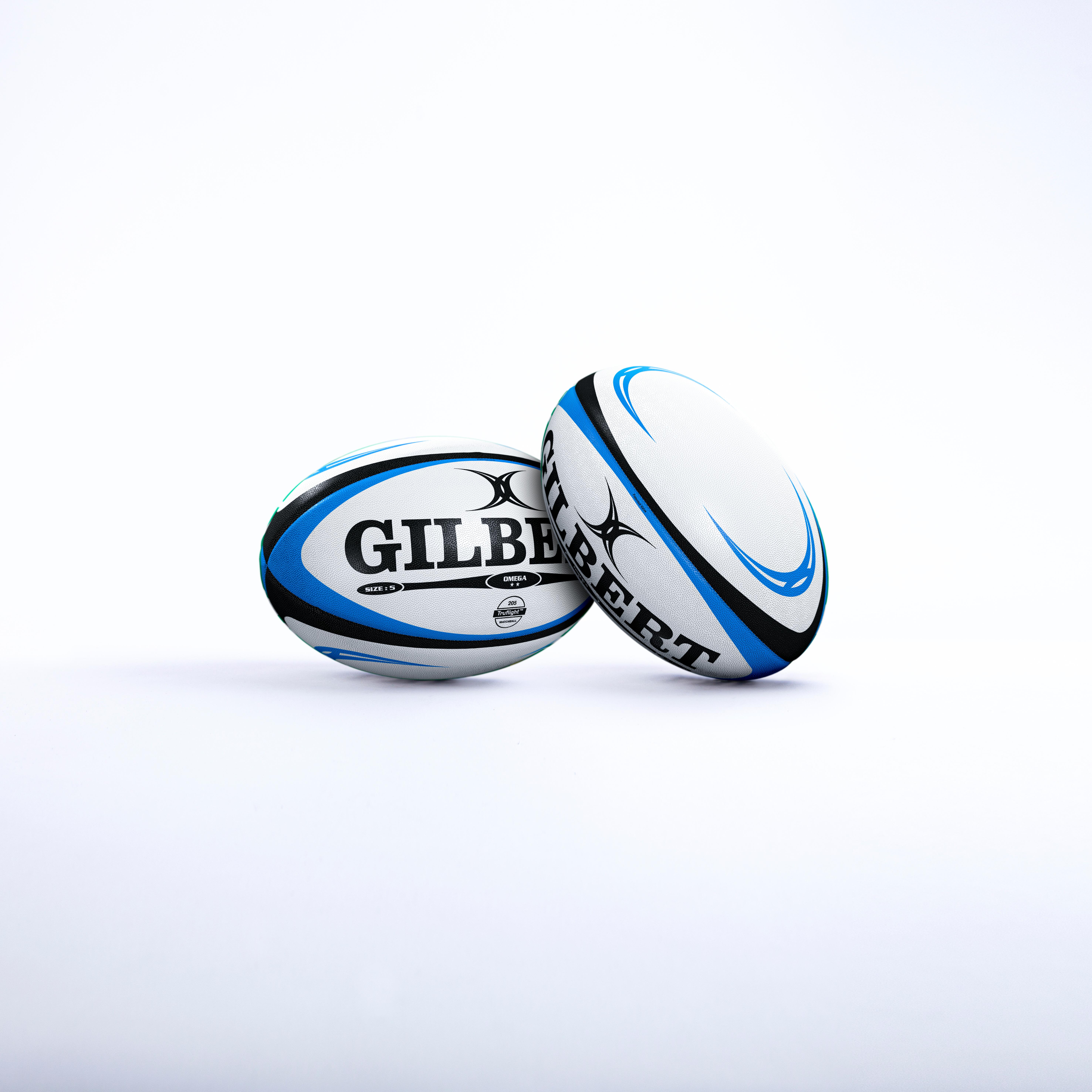 Rugby Ball Size 5 - Gilbert Omega White Blue