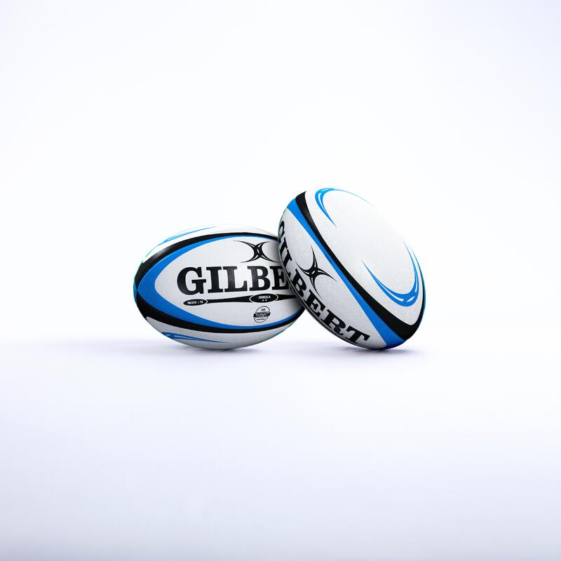 Ballon De Rugby Taille 5 - Gilbert Omega Blanc Bleu