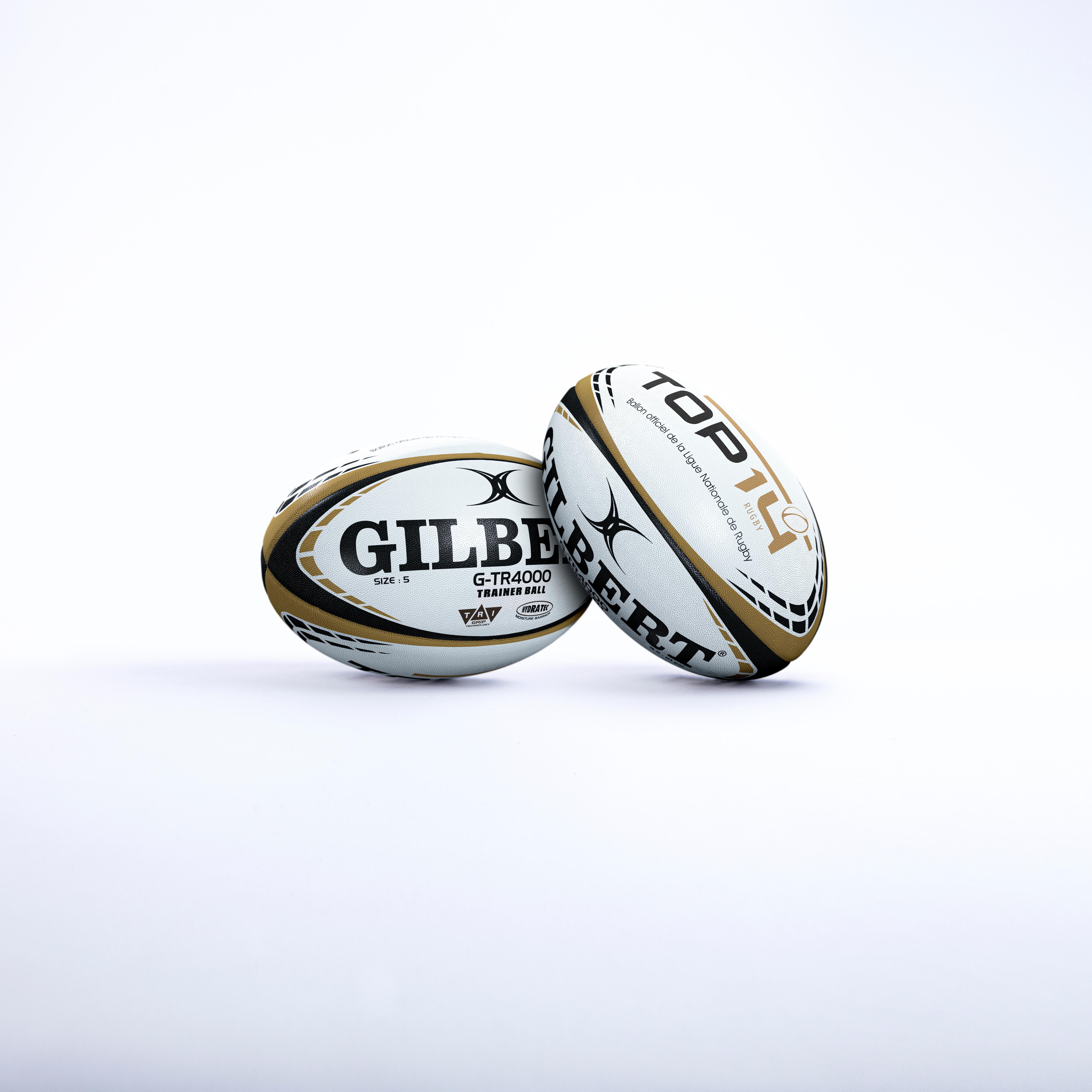 ballon de rugby taille 5 - gilbert top 14 blanc doré - gilbert